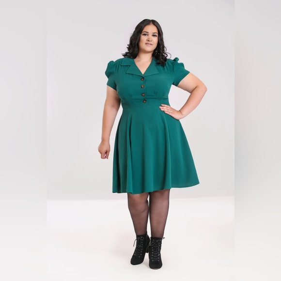 Hell Bunny Vera Lynn Midi Dress in Green Size UK 14 / US L - Picture 5 of 10